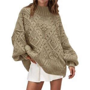 Women's Oversized Sweater Cable Knit Crew Neck Long Sleeve Pullover